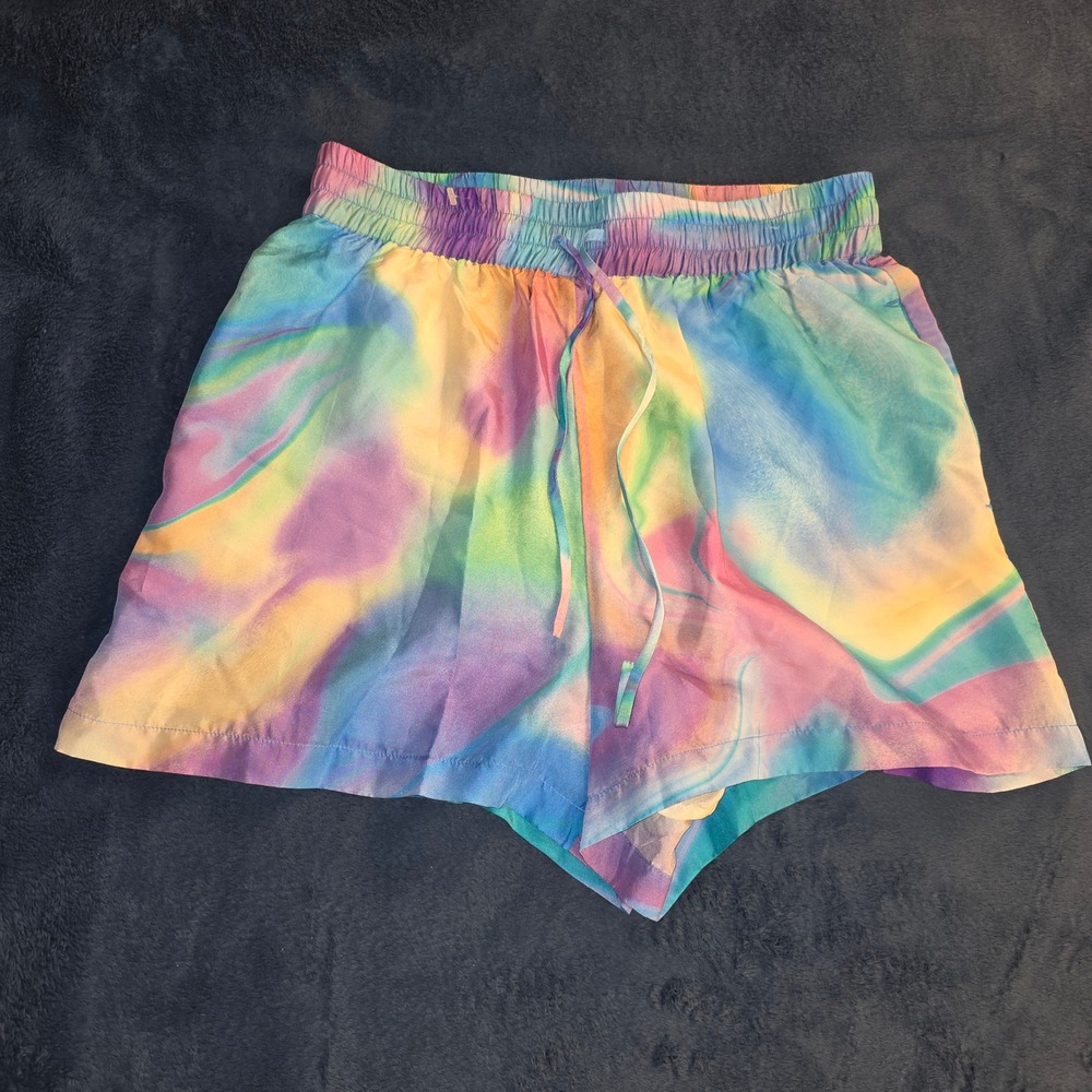 Johnny Was Workshop Silk Tie Dye Shorts XS W82324-2 Pastel Blue Pink Purple